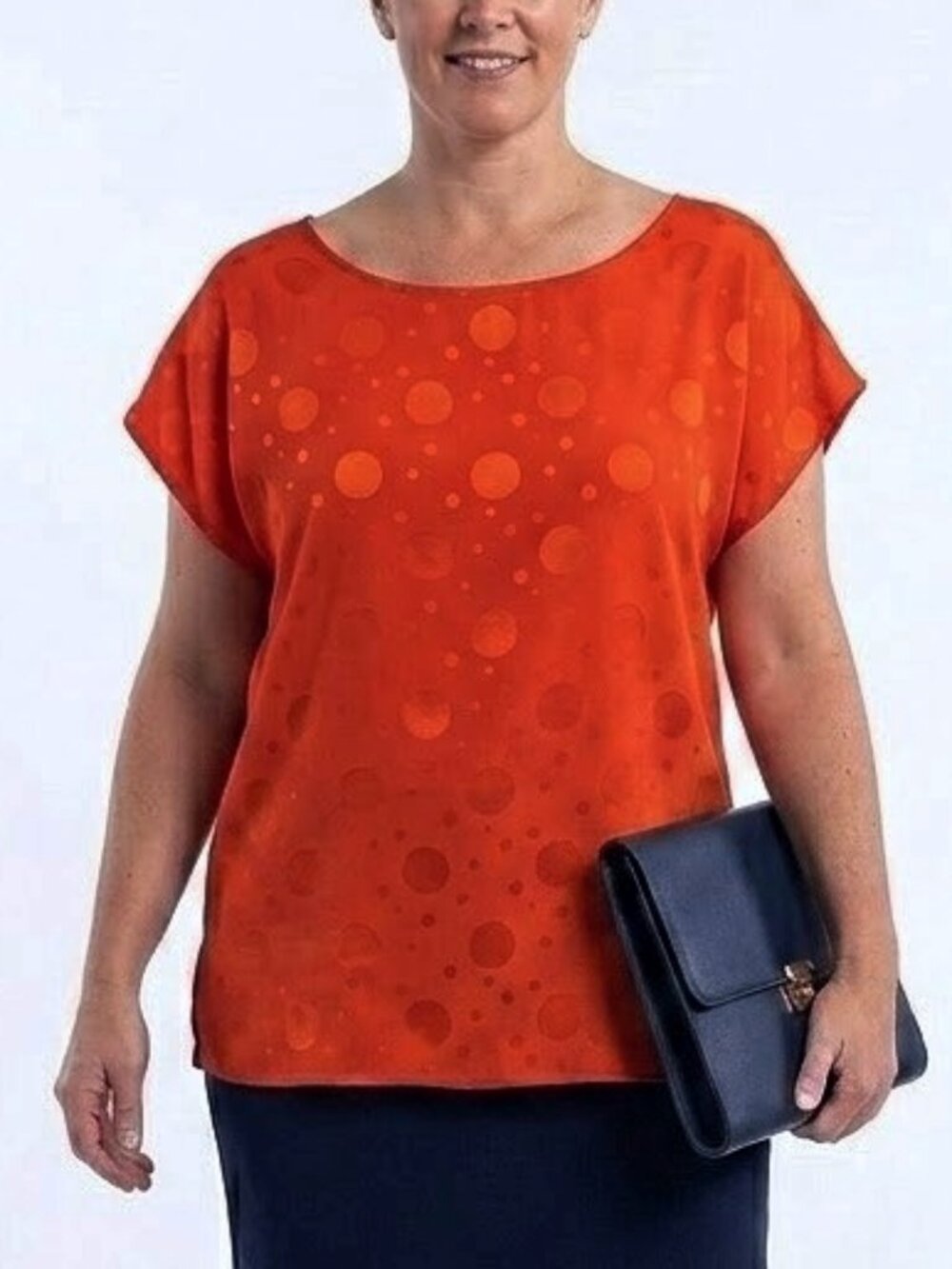 Louis Feraud Tone On Tone Relaxed Fit Circle Print Pull On Blouse- Sz. 10